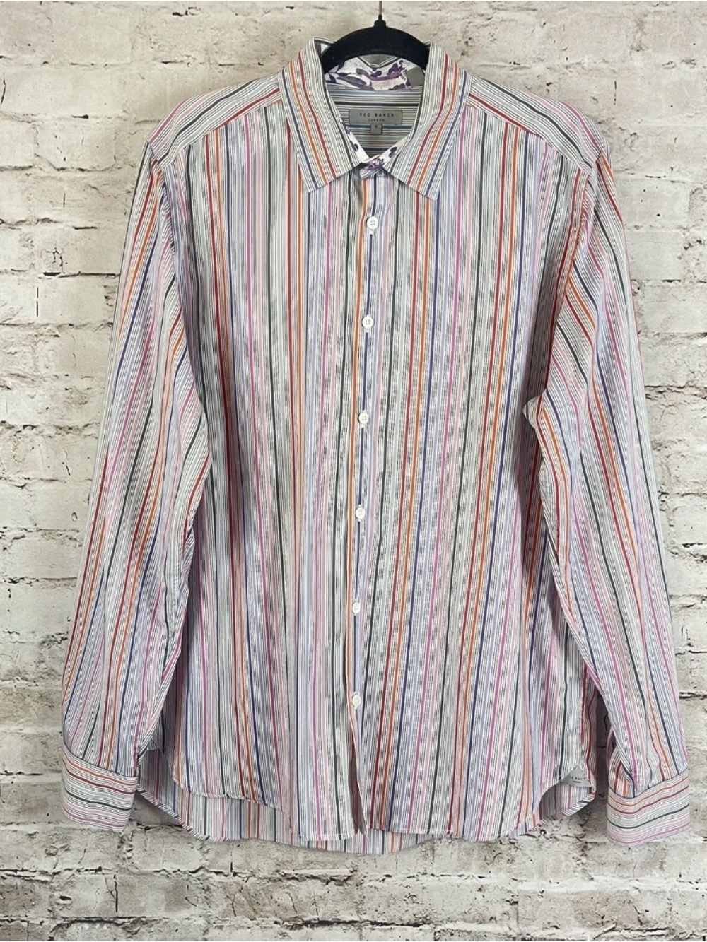 Ted Baker London Mens Size 5 XL Striped Long Sleeve Button Down Shirt Multicolor